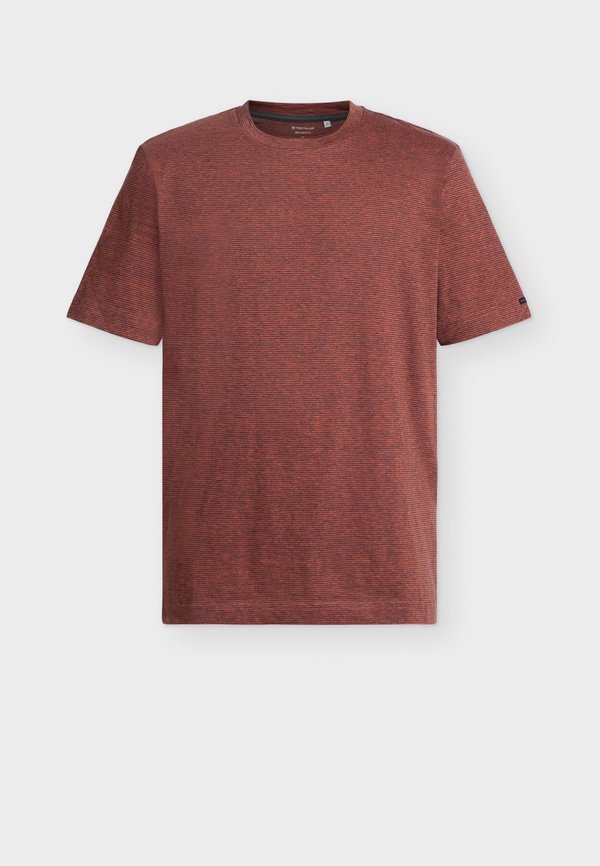 TOM TAILOR FINE STRIPED T-SHIRT - Basic T-shirt - orange tarmac grey fine stripe