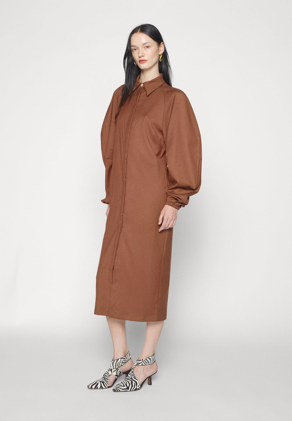 Sara Battaglia PUFF SLEEVE LONG DRESS