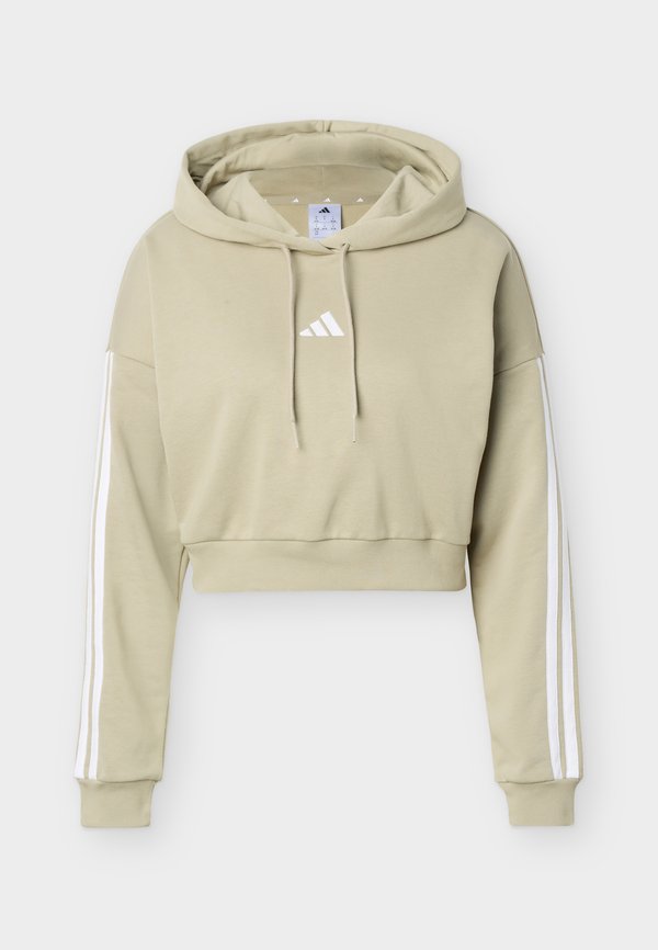 adidas Sportswear ESSENTIALS 3 STRIPES FRENCH TERRY CROPPED - Hoodie - khaki/white