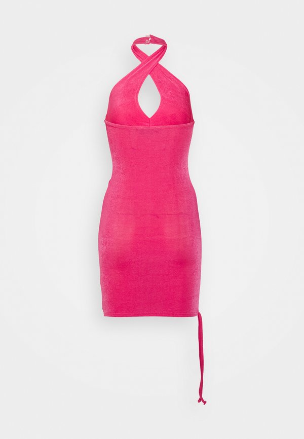 IN THE STYLE HALTERNECK RUCHED SLINKY MINI DRESS
