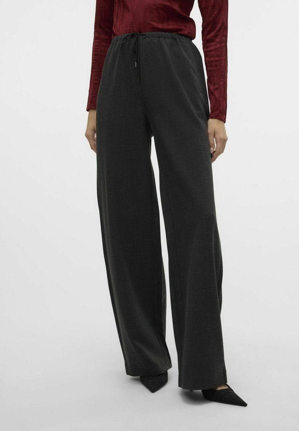 Vero Moda VMBESTIE Mid waist - Trousers - dark grey melange