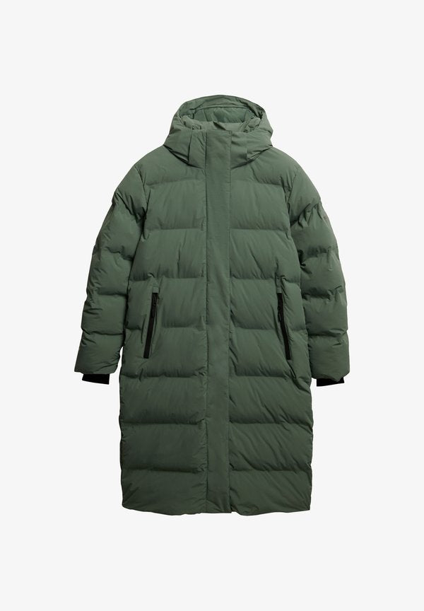 Superdry & Co HOODED LONGLINE PUFFER - Winter coat - laurel khaki