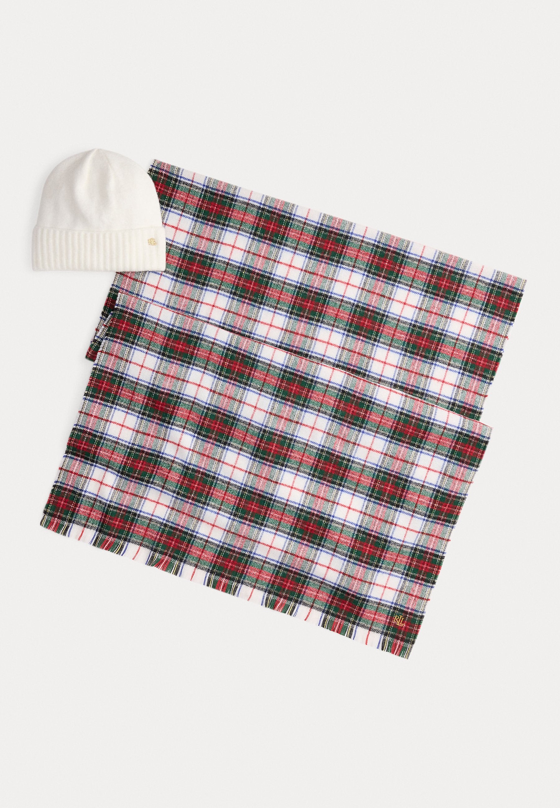 Lauren Ralph Lauren PLAID WRAP SCARF & KNIT BEANIE SET
