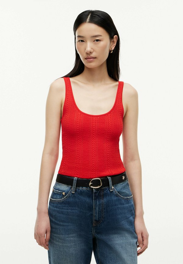 Tommy Hilfiger TOMMY HILFIGER POINTELLE SLIM SCOOP NECK TANK TOP - Top - fire red