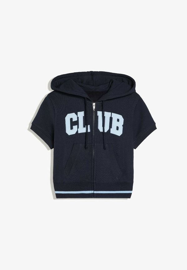 Bershka SHORT-SLEEVED HOODED ZIP-UP SWEATSHIRT - Zip-up sweatshirt - royal blue