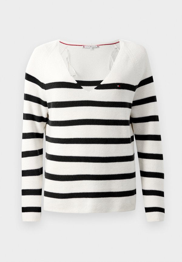 Tommy Hilfiger CARDI STITCH - Jumper - ivory petal/dark night navy