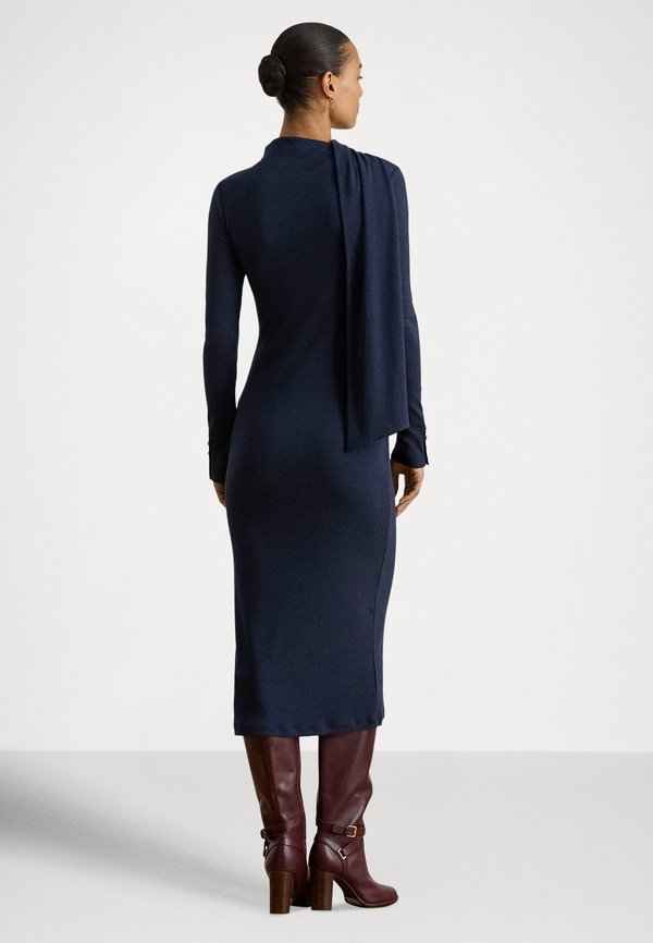 Lauren Ralph Lauren SCARF-TRIM COTTON-BLEND RIB-KNIT DRESS