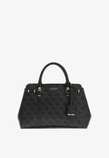 Guess LEONA LOGO MULTI COMPARTMENT SATCHEL - Handbag - coal logo