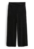 Schwarze weit geschnittene Hosen mit weißen Punkten, ausgestattet mit einem elastischen Bund und weichem Stoff, bieten eine lockere, fließende Silhouette.
