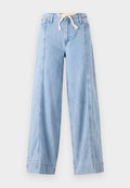 Helle blaue weit geschnittene Jeans aus Denim, mit einem Kordelzugbund und vertikalen Nähten an den Seiten.