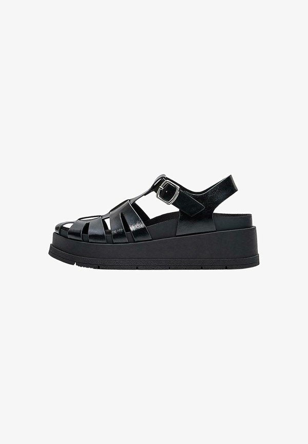 Bershka FISHERMAN CAGE -  SANDALS - Wedge sandals - black