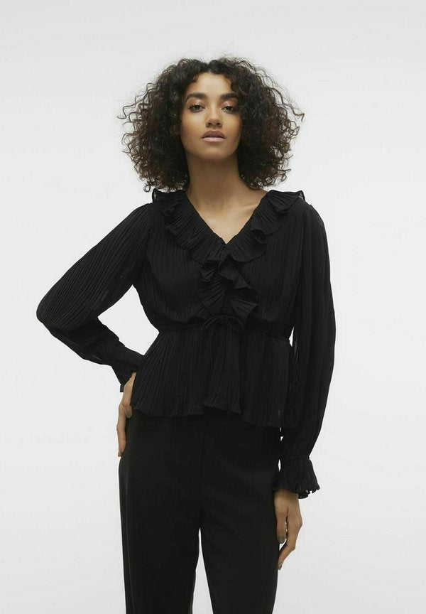 Vero Moda VMDORA FRILL PLEAT NOOS - Blouse - black