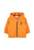 Orange Kapuzenpullover aus Baumwolle mit einem Frontreißverschluss, zwei großen Taschen, gerippten Bündchen und einem Timberland-Logo auf der Brust.