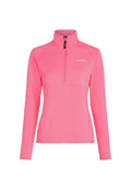 Langärmliger Pullover in leuchtendem Pink mit einem Halb-Reißverschlusskragen, aus glattem, leichtem Stoff gefertigt, mit einem weißen O'Neill-Logo auf der Brust.