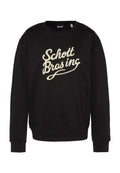 Schwarzer Sweatshirt aus Baumwolle, mit einem cremefarbenen "Schott Bros inc" Grafik auf der Vorderseite, Rundhalsausschnitt und gerippten Bündchen und Saum.