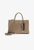 Guess ANISE TRIPLE COMP SATCHEL - Handbag - dark taupe logo