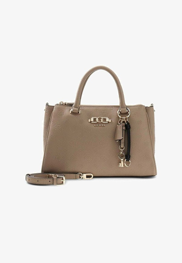 Guess ANISE TRIPLE COMP SATCHEL - Handbag - dark taupe logo