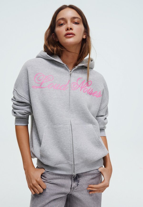 Bershka PRINTED - Zip-up sweatshirt - grey