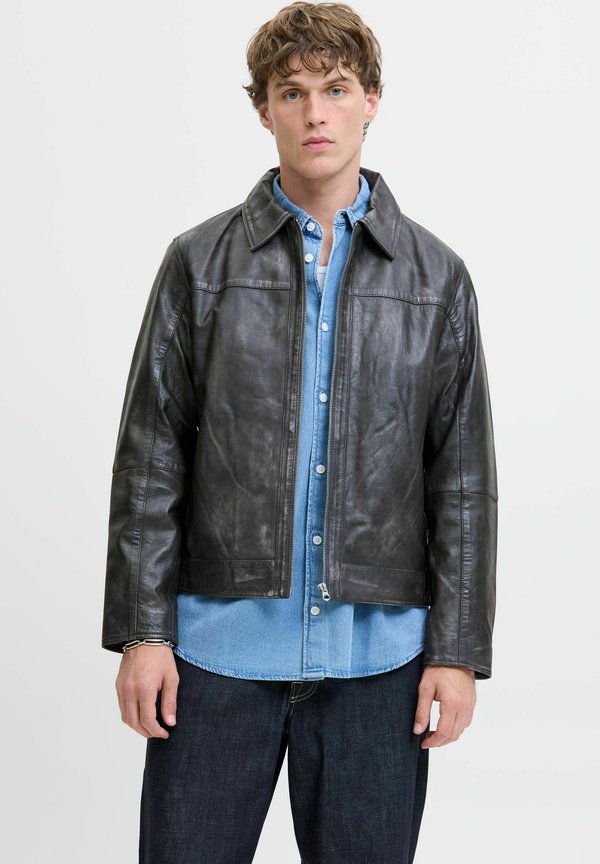 Jack & Jones Leather Leather - Leather jacket - anthracite