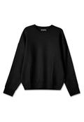 Schwarzer Strickpullover mit rundem Kragen, überschnittenen Schultern und gerippten Bündchen und Saum. Weicher Stoff und lässige Passform für hohen Tragekomfort.