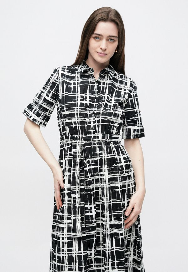DKNY COLLARED BUTTON DOWN FIT FLARE
