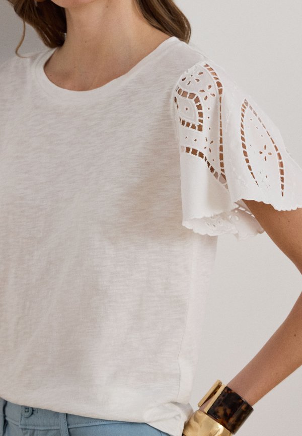 Lauren Ralph Lauren EYELET COTTON JERSEY & BROADCLOTH TOP