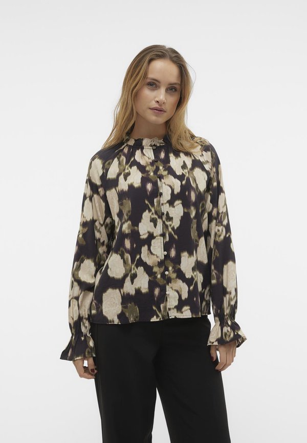 Vero Moda VMCELINA FRILL SHIRT - Button-down blouse - black