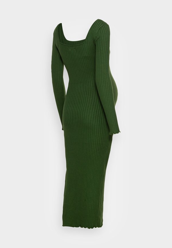 Glamorous Bloom SQUARE NECK RIB KNIT MIDI DRESS WITH SPLIT LETTUCE FRILL HEMS