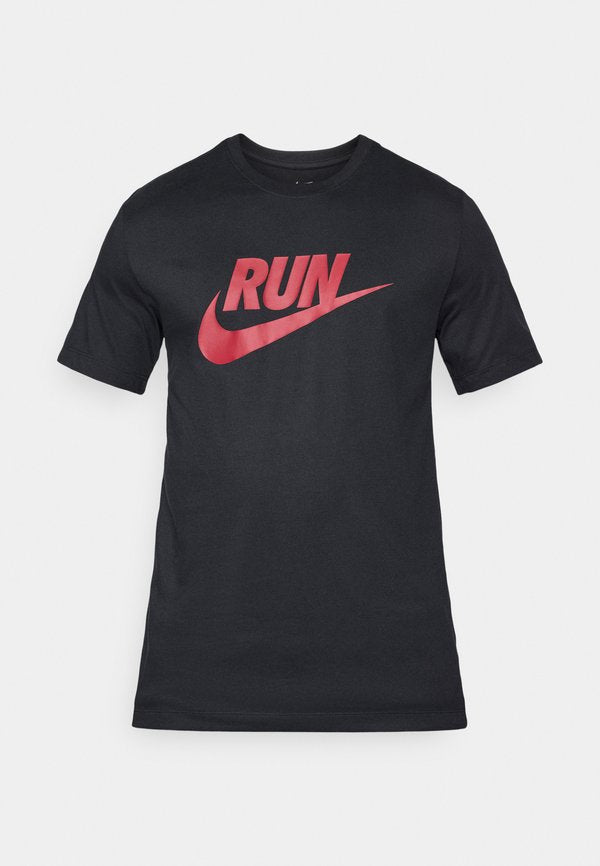 Nike Performance TEE RUN - Sports T-shirt - black/team crimson
