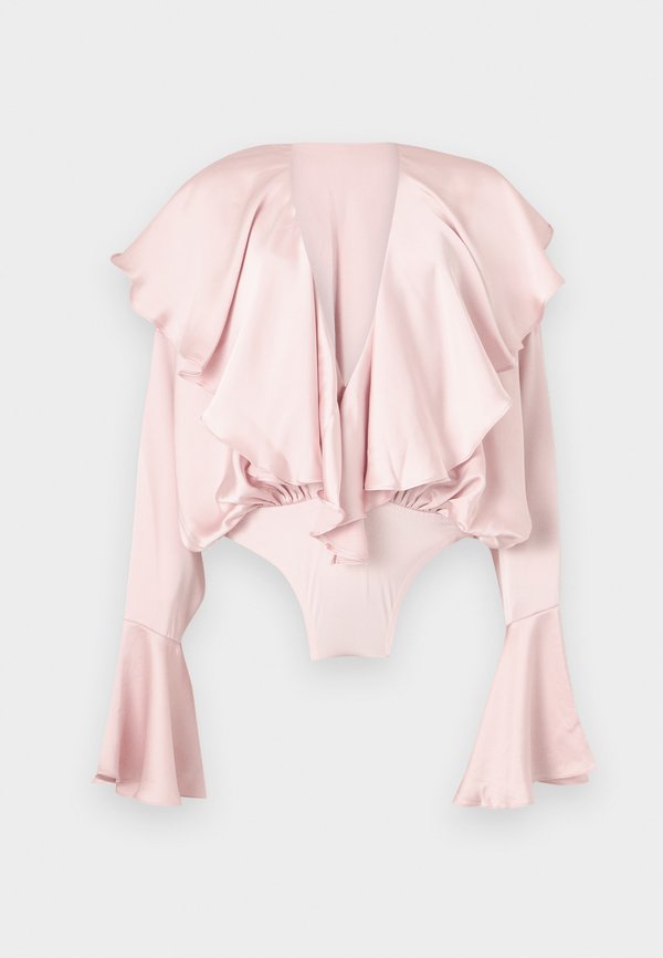 Norma Kamali LONG SLEEVE DEEP V RUFFLE BODYSUIT