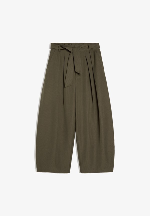 Bershka BELT BARREL-LEG - TROUSERS - Trousers - khaki
