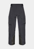 Schwarze wasserabweisende Cargo-Hose mit hoher Taille, ausgestattet mit zwei Fronttaschen, verstellbarem Bund und verstärkten unteren Teilen.