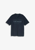 TOM TAILOR TOM TAILOR T-SHIRT PLUS SIZE - HENLEY T-SHIRT IM USED-LOOK - Print T-shirt - sky captain blue