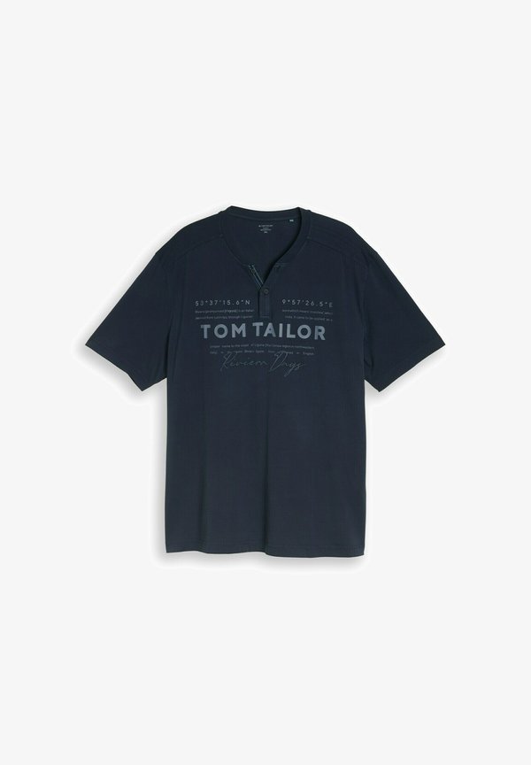 TOM TAILOR TOM TAILOR T-SHIRT PLUS SIZE - HENLEY T-SHIRT IM USED-LOOK - Print T-shirt - sky captain blue