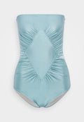 ADRIANA DEGREAS SOLID FRILLED STRAPLESS SWIMSUIT