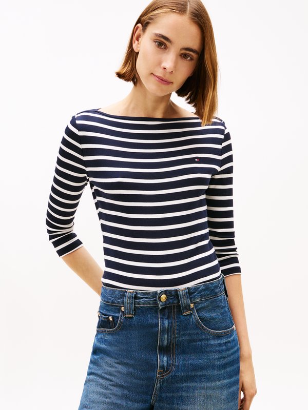 Tommy Hilfiger SLIM FIT - Long sleeved top - desert sky/ecru