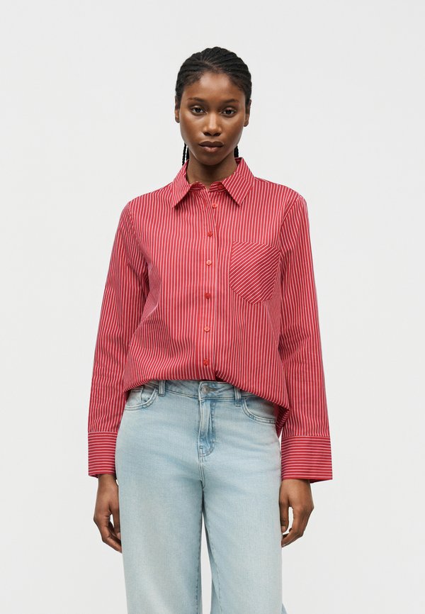 ONLY ONLBROOKY STRIPE WIDE CUF - Button-down blouse - barbados cherry/bright white
