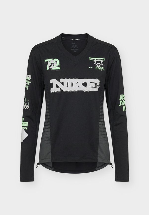Nike Performance SWIFT - Long sleeved top - black iron grey/illusion green