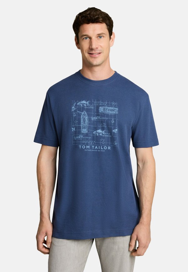 TOM TAILOR STRUCTURED PRINT T-SHIRT - Print T-shirt - dark duck blue