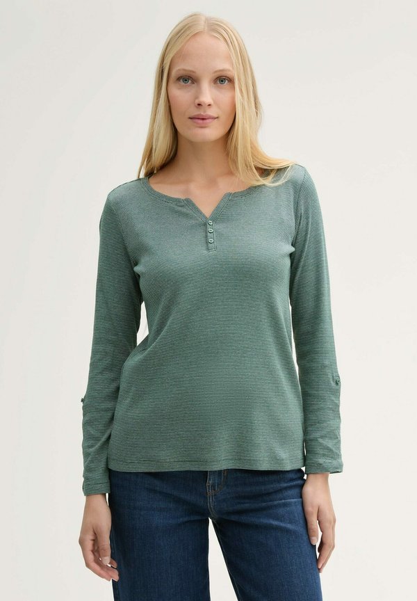 TOM TAILOR STRIPE HENLEY - Long sleeved top - off white green small stripe