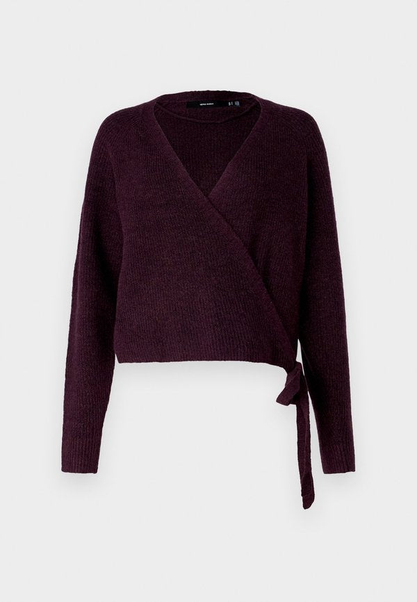 Vero Moda VMFILUCA V-NECK WRAP CARDIGAN - Jumper - plum perfect detailmelange