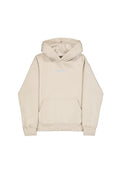 Beige Kapuzenpulli mit Kängurutasche, verstellbarem Kapuzenzug und "STUDIO EDITION"-Text in Hellblau. Weicher, lässiger Stoff mit gerippten Bündchen.