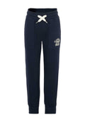 Navyblaue Jogginghosen mit weißem Kordelzug, Fronttaschen, gerippten Bündchen und Timberland-Logo am linken Oberschenkel.