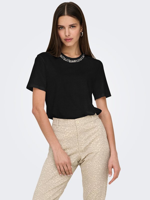 ONLY ONLPARKER O-NECK BLING BOX - Print T-shirt - black detail:rhinestone necklace