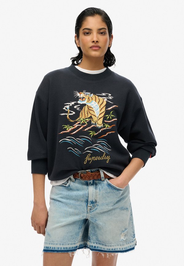Superdry & Co SUIKA EMBROIDERED LOOSE CREW  - Sweatshirt - black