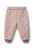 Gesteppte, floral gemusterte Hose in Hellrosa mit blauen Akzenten, mit elastischem Bund und gerippten Bündchen für einen bequemen Sitz.