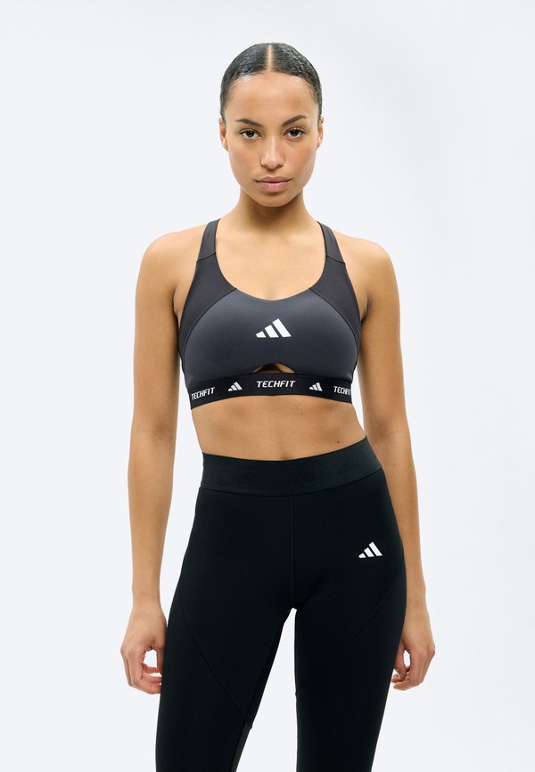 adidas Performance TECHFIT WORKOUT COLOR BLOCK MEDIUM SUPPORT BRA - Medium support sports bra - black/carbon