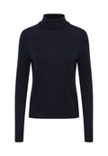 Marineblaues Rollkragensweatshirt mit langen Ärmeln, aus weichem Strickmaterial gefertigt. Verfügt über eine körpernahe Silhouette sowie gerippte Details am Kragen und Saum.