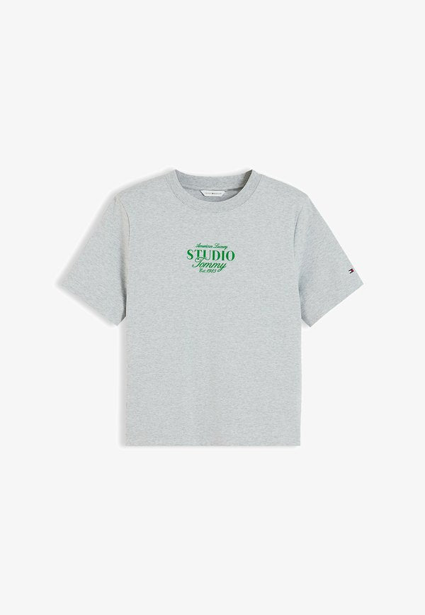 Tommy Hilfiger TOMMY HILFIGER LOGO INTERLOCK KNIT CREW NECK T-SHIRT - Print T-shirt - light grey htr
