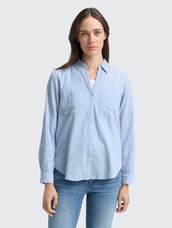 TOM TAILOR BLOUSE WITH SLUB STRUCTURE - Button-down blouse - dreamy blue